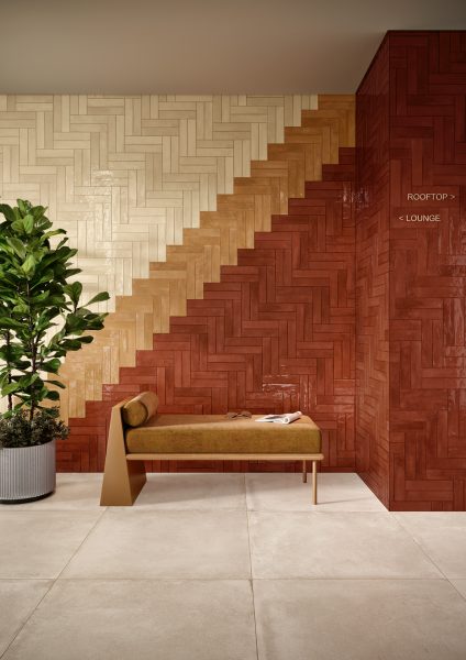 Kech Sand Caramel Autumn Brick 6,5x30 Cut Living Cream 90x90 R